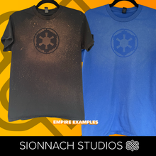 Load image into Gallery viewer, Hand-Dyed Space Wars Logo T-Shirts